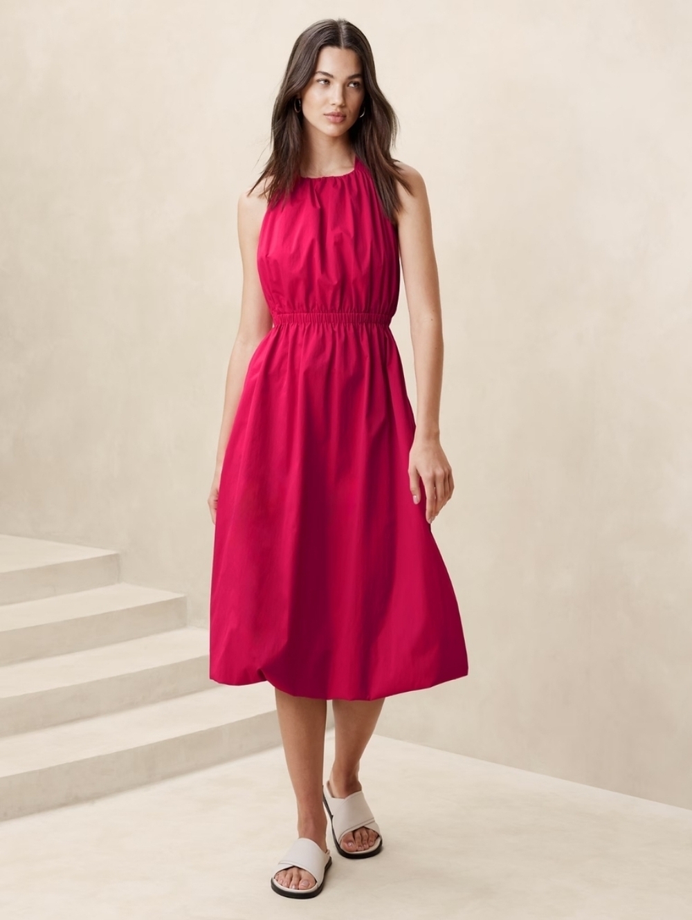 NWT Banana Republic Bubble-Hem Taffeta Midi Dress Maui Rose